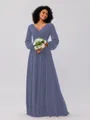 A-Line/Princess Chiffon Ruched V-neck Long Sleeves Floor-Length Bridesmaid Dresses