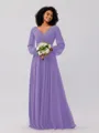 A-Line/Princess Chiffon Ruched V-neck Long Sleeves Floor-Length Bridesmaid Dresses