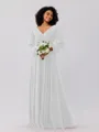 A-Line/Princess Chiffon Ruched V-neck Long Sleeves Floor-Length Bridesmaid Dresses