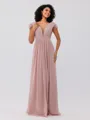 A-Line/Princess Chiffon Ruffles V-neck Sleeveless Sweep/Brush Train Bridesmaid Dresses