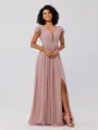 A-Line/Princess Chiffon Ruffles V-neck Sleeveless Sweep/Brush Train Bridesmaid Dresses