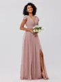 A-Line/Princess Chiffon Ruffles V-neck Sleeveless Sweep/Brush Train Bridesmaid Dresses