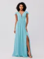 A-Line/Princess Chiffon Ruffles V-neck Sleeveless Sweep/Brush Train Bridesmaid Dresses