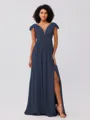A-Line/Princess Chiffon Ruffles V-neck Sleeveless Sweep/Brush Train Bridesmaid Dresses