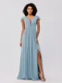 A-Line/Princess Chiffon Ruffles V-neck Sleeveless Sweep/Brush Train Bridesmaid Dresses