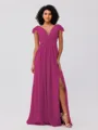A-Line/Princess Chiffon Ruffles V-neck Sleeveless Sweep/Brush Train Bridesmaid Dresses