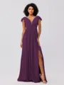 A-Line/Princess Chiffon Ruffles V-neck Sleeveless Sweep/Brush Train Bridesmaid Dresses