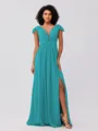 A-Line/Princess Chiffon Ruffles V-neck Sleeveless Sweep/Brush Train Bridesmaid Dresses