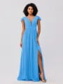 A-Line/Princess Chiffon Ruffles V-neck Sleeveless Sweep/Brush Train Bridesmaid Dresses