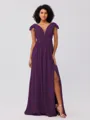 A-Line/Princess Chiffon Ruffles V-neck Sleeveless Sweep/Brush Train Bridesmaid Dresses