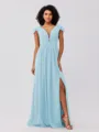 A-Line/Princess Chiffon Ruffles V-neck Sleeveless Sweep/Brush Train Bridesmaid Dresses