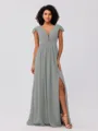 A-Line/Princess Chiffon Ruffles V-neck Sleeveless Sweep/Brush Train Bridesmaid Dresses