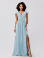 A-Line/Princess Chiffon Ruffles V-neck Sleeveless Sweep/Brush Train Bridesmaid Dresses