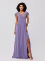 A-Line/Princess Chiffon Ruffles V-neck Sleeveless Sweep/Brush Train Bridesmaid Dresses