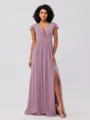 A-Line/Princess Chiffon Ruffles V-neck Sleeveless Sweep/Brush Train Bridesmaid Dresses