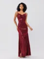 Sheath/Column Sequins Ruched Spaghetti Straps Sleeveless Floor-Length Bridesmaid Dresses