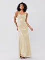 Sheath/Column Sequins Ruched Spaghetti Straps Sleeveless Floor-Length Bridesmaid Dresses