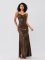 Sheath/Column Sequins Ruched Spaghetti Straps Sleeveless Floor-Length Bridesmaid Dresses