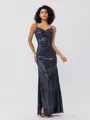 Sheath/Column Sequins Ruched Spaghetti Straps Sleeveless Floor-Length Bridesmaid Dresses