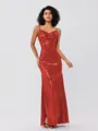Sheath/Column Sequins Ruched Spaghetti Straps Sleeveless Floor-Length Bridesmaid Dresses