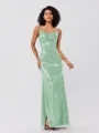 Sheath/Column Sequins Ruched Spaghetti Straps Sleeveless Floor-Length Bridesmaid Dresses