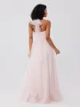 A-Line/Princess Tulle Ruffles Halter Sleeveless Floor-Length Bridesmaid Dresses