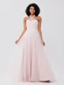 A-Line/Princess Tulle Ruffles Halter Sleeveless Floor-Length Bridesmaid Dresses