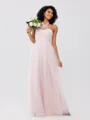 A-Line/Princess Tulle Ruffles Halter Sleeveless Floor-Length Bridesmaid Dresses