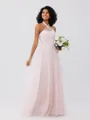 A-Line/Princess Tulle Ruffles Halter Sleeveless Floor-Length Bridesmaid Dresses