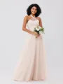 A-Line/Princess Tulle Ruffles Halter Sleeveless Floor-Length Bridesmaid Dresses