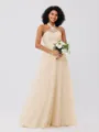 A-Line/Princess Tulle Ruffles Halter Sleeveless Floor-Length Bridesmaid Dresses