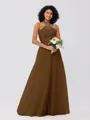 A-Line/Princess Tulle Ruffles Halter Sleeveless Floor-Length Bridesmaid Dresses