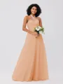 A-Line/Princess Tulle Ruffles Halter Sleeveless Floor-Length Bridesmaid Dresses