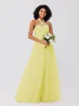 A-Line/Princess Tulle Ruffles Halter Sleeveless Floor-Length Bridesmaid Dresses