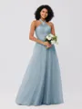 A-Line/Princess Tulle Ruffles Halter Sleeveless Floor-Length Bridesmaid Dresses