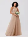 A-Line/Princess Tulle Ruffles Halter Sleeveless Floor-Length Bridesmaid Dresses