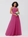 A-Line/Princess Tulle Ruffles Halter Sleeveless Floor-Length Bridesmaid Dresses