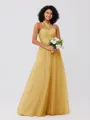 A-Line/Princess Tulle Ruffles Halter Sleeveless Floor-Length Bridesmaid Dresses