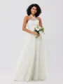 A-Line/Princess Tulle Ruffles Halter Sleeveless Floor-Length Bridesmaid Dresses