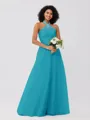 A-Line/Princess Tulle Ruffles Halter Sleeveless Floor-Length Bridesmaid Dresses