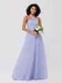 A-Line/Princess Tulle Ruffles Halter Sleeveless Floor-Length Bridesmaid Dresses