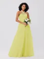 A-Line/Princess Tulle Ruffles Halter Sleeveless Floor-Length Bridesmaid Dresses