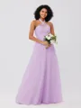 A-Line/Princess Tulle Ruffles Halter Sleeveless Floor-Length Bridesmaid Dresses