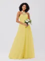 A-Line/Princess Tulle Ruffles Halter Sleeveless Floor-Length Bridesmaid Dresses