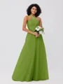 A-Line/Princess Tulle Ruffles Halter Sleeveless Floor-Length Bridesmaid Dresses
