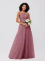 A-Line/Princess Tulle Ruffles Halter Sleeveless Floor-Length Bridesmaid Dresses