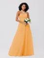 A-Line/Princess Tulle Ruffles Halter Sleeveless Floor-Length Bridesmaid Dresses