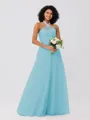 A-Line/Princess Tulle Ruffles Halter Sleeveless Floor-Length Bridesmaid Dresses