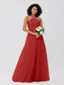 A-Line/Princess Tulle Ruffles Halter Sleeveless Floor-Length Bridesmaid Dresses