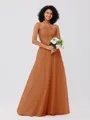 A-Line/Princess Tulle Ruffles Halter Sleeveless Floor-Length Bridesmaid Dresses
